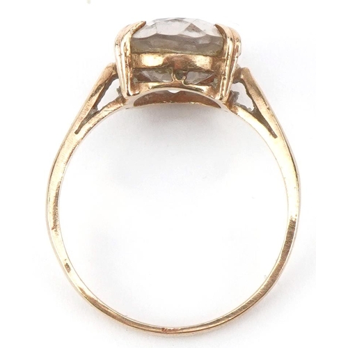 2156 - 9ct gold citrine solitaire ring, the citrine approximately 14.10mm x 9.80mm x 5.50mm deep, size Q, 3... 