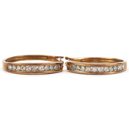 2664 - Pair of 9ct gold diamond hoop earrings, total diamond weight approximately 0.50 carat, 1.9cm in diam... 