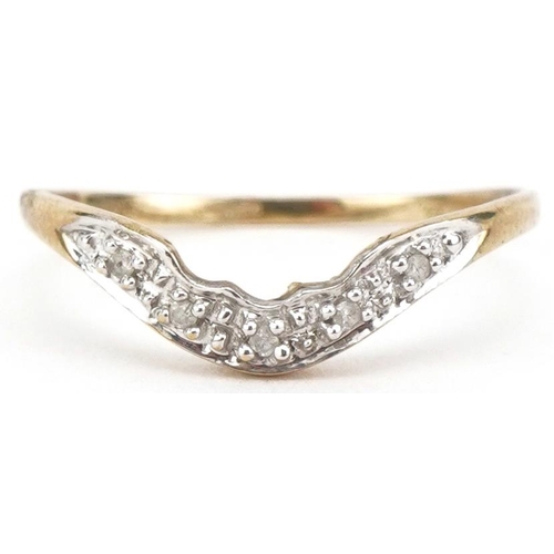 2136 - 9ct gold diamond wishbone ring, size L, 1.0g