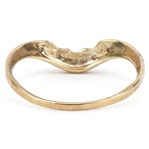 2136 - 9ct gold diamond wishbone ring, size L, 1.0g