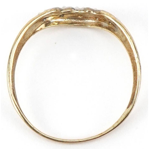 2136 - 9ct gold diamond wishbone ring, size L, 1.0g