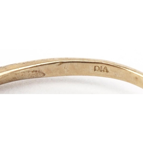 2136 - 9ct gold diamond wishbone ring, size L, 1.0g