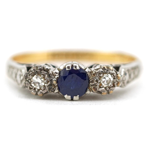 2713 - 18ct gold and platinum diamond and sapphire three stone ring housed in an R Salisbury & Son  jewelle... 