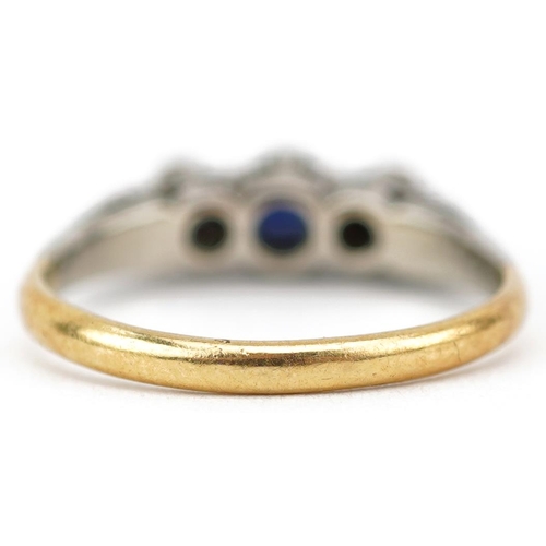 2713 - 18ct gold and platinum diamond and sapphire three stone ring housed in an R Salisbury & Son  jewelle... 