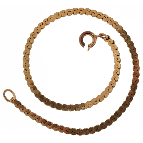 2578 - Unmarked gold S link bracelet, 18cm in length, 3.4g