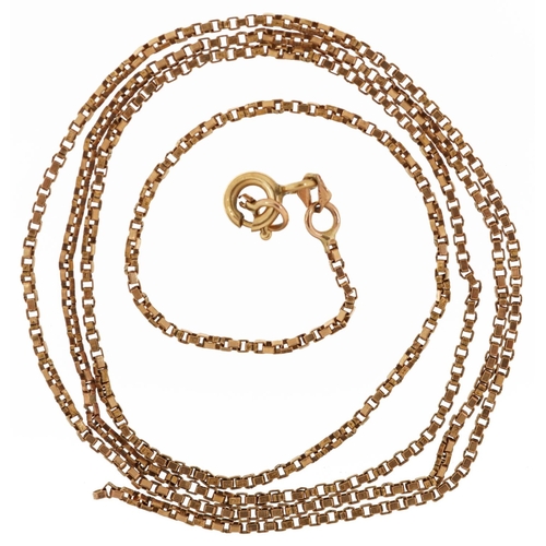 2598 - Broken 9ct gold box link necklace, 50cm in length, 2.8g