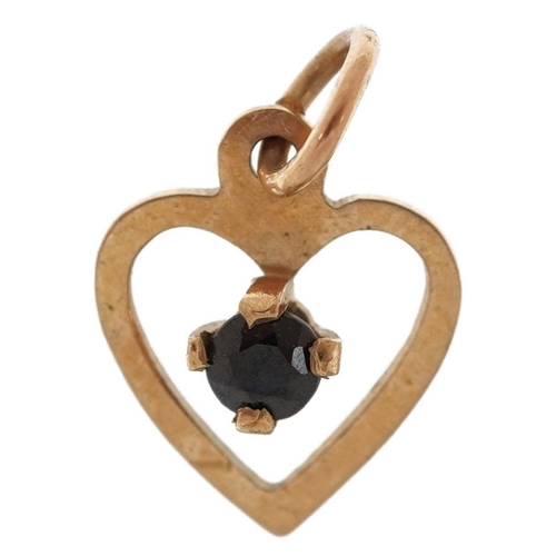 2647 - 9ct gold sapphire love heart pendant, 1.2cm high, 0.7g