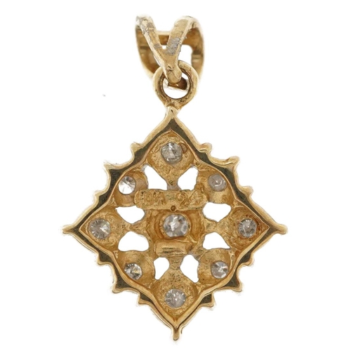 2151 - Unmarked gold diamond cluster pendant, total diamond weight approximately 0.24 carat, 2cm high, 1.7g