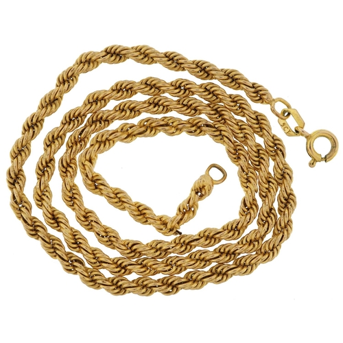 2206 - 9ct gold rope twist necklace, 38cm in length, 5.5g