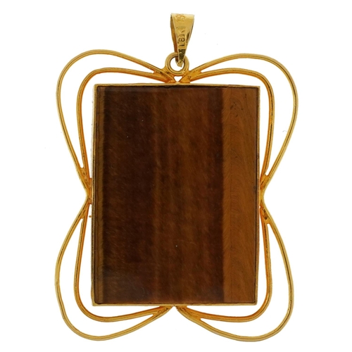 2140 - Modernist 18ct gold, diamond, tiger's eye and lapix lazuli pendant, 3.6cm high, 7.5g