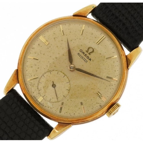 2071 - Omega, gentlemen's 18ct gold Omega Meister manual wristwatch, the movement numbered 17034966, 35mm i... 