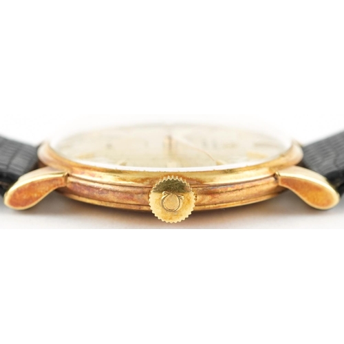 2071 - Omega, gentlemen's 18ct gold Omega Meister manual wristwatch, the movement numbered 17034966, 35mm i... 