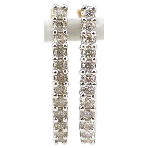 2576 - Pair of 9ct gold diamond hoop earrings, 2cm high, 3.5g