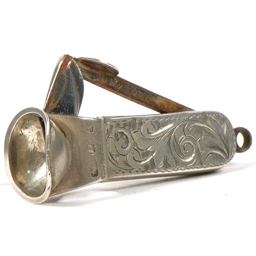 292A - Antique silver mounted cigar cutter engraved with foliage, indistinct hallmarks, 4.5cm in length, 9.... 