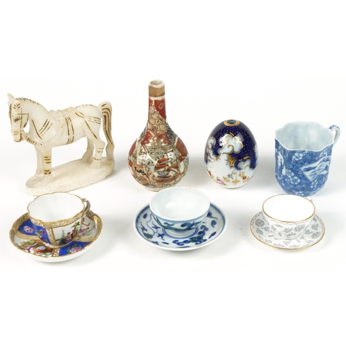 1275 - Asian and continental porcelain together with an Indian carved stone horse, the porcelain including ... 