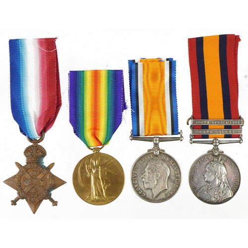 412 - Victorian and later British military four medal group relating to R J Lyons comprising Queen's South... 