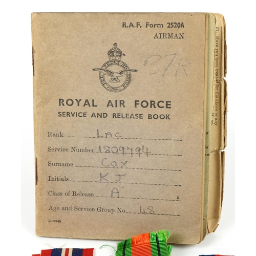 413 - British military World War II medal group relating to K J Cox including Royal Air Force Service and ... 