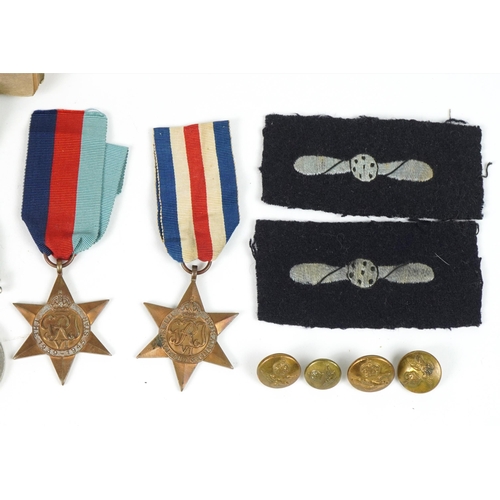 413 - British military World War II medal group relating to K J Cox including Royal Air Force Service and ... 