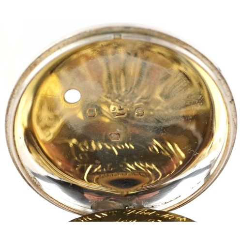 2699 - Grant, George III silver pair cased pocket watch with enamelled dial, the back case engraved Present... 