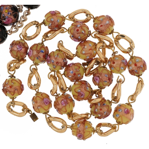 2783 - Italian Murano hand painted glass bead jewellery comprising two necklaces, bracelet and pair of earr... 