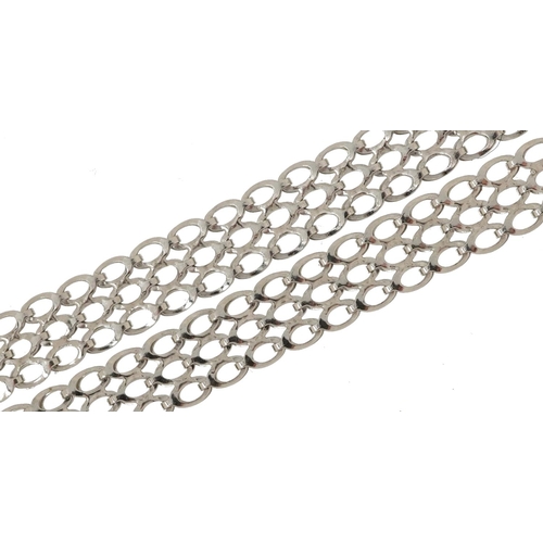 2701 - 9ct white gold flattened chain link three row necklace housed in a Cottrills box, 40cm in length, 10... 