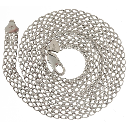 2701 - 9ct white gold flattened chain link three row necklace housed in a Cottrills box, 40cm in length, 10... 