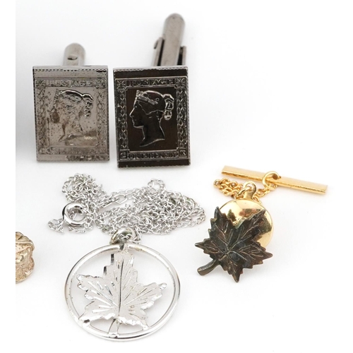 2771 - Silver and white metal jewellery including Royal Mint stamp design cufflinks and pendants on chains