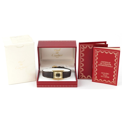 2190 - Cartier, ladies Must de Cartier silver gilt wristwatch with box and paperwork, 20mm wide