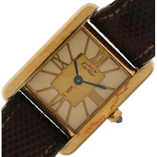 2190 - Cartier, ladies Must de Cartier silver gilt wristwatch with box and paperwork, 20mm wide