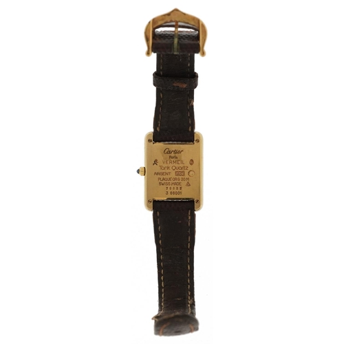 2190 - Cartier, ladies Must de Cartier silver gilt wristwatch with box and paperwork, 20mm wide