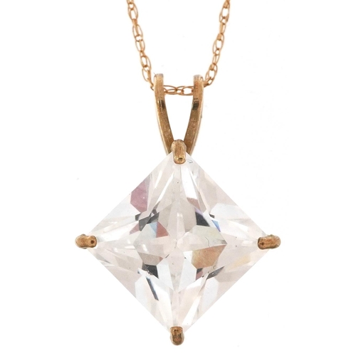 2187 - Unmarked gold clear stone pendant on a 9ct gold necklace, 1.8cm high and 38cm in length, 1.9g