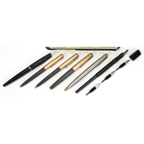 1174 - Parker fountain and ballpoint pens including three with gold plated lids