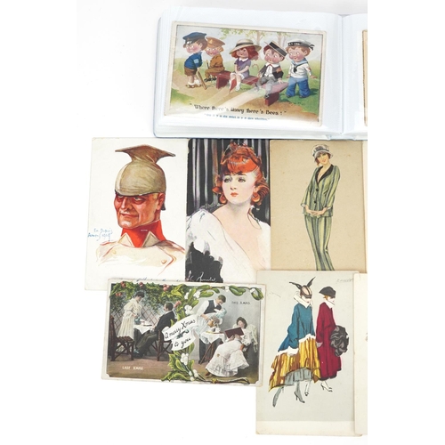 1445 - Early 20th century and later comical postcards arranged in an album including Donald McGill examples