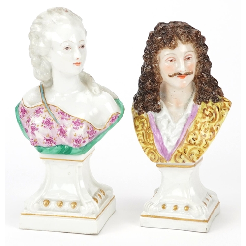 125 - Two 19th century German classical porcelain busts including Moliere, the largest 15.5cm high