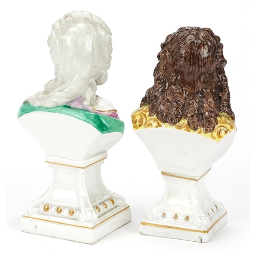 125 - Two 19th century German classical porcelain busts including Moliere, the largest 15.5cm high