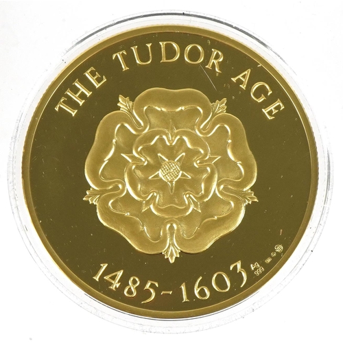 1431 - Tudor Age gold plated silver proof five pound commemorative coin by The Westminster Mint with fitted... 