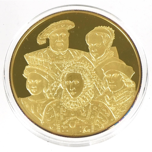 1431 - Tudor Age gold plated silver proof five pound commemorative coin by The Westminster Mint with fitted... 