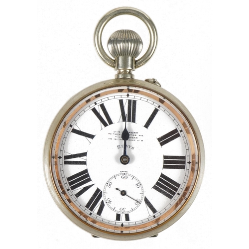 99 - J C Vickery eight day Goliath pocket watch, the enamelled dial having Roman numerals, housed in a si... 