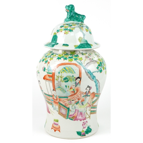 1092 - Chinese porcelain baluster vase table lamp hand painted in the famille rose palette with figures in ... 