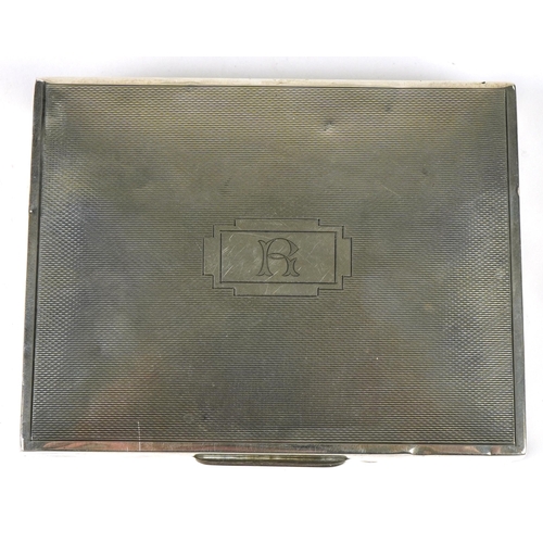 63 - Mappin & Webb, Elizabeth II engine turned silver cigarette box, Birmingham 1954, 3cm H x 11cm W x 9c... 