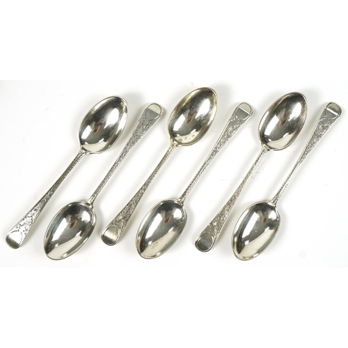 1132 - Lawson & Co, set of six Edwardian floral engraved teaspoons housed in a fitted case, Sheffield 1903,... 