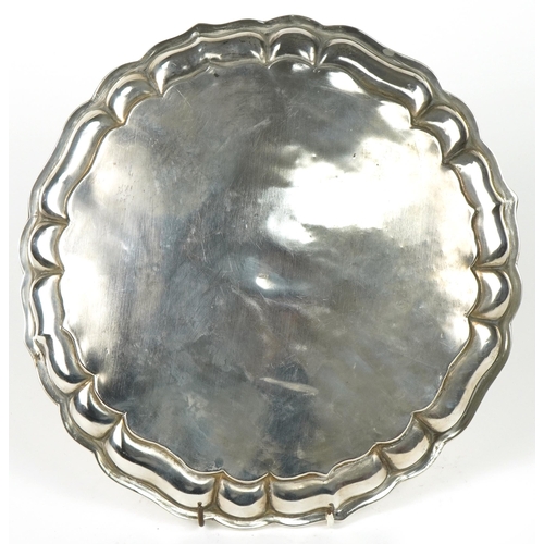 153 - Indian silver masonic interest tray, engraved Lodge Phulkian no 3764, 31cm in diameter, 380.0g