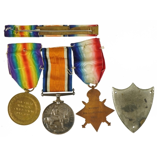 415 - British military World War I trio with plaque, the trio awarded to M1-08368PTE.H.J.BROOKMAN.A.S.C.