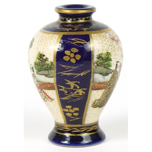 1149 - Japanese Satsuma pottery baluster vase hand painted with figures, character marks to the base, 6.5cm... 