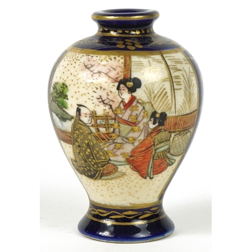 1149 - Japanese Satsuma pottery baluster vase hand painted with figures, character marks to the base, 6.5cm... 