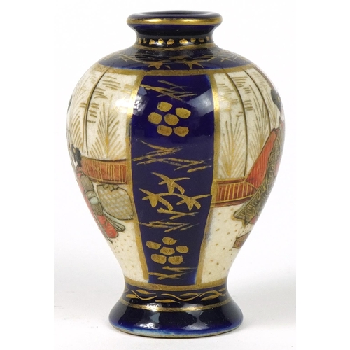 1149 - Japanese Satsuma pottery baluster vase hand painted with figures, character marks to the base, 6.5cm... 