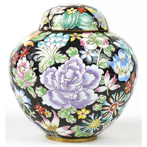 1169 - Chinese Canton enamel ginger jar with cover hand painted with flowers, 15.5cm high