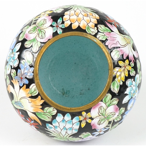 1169 - Chinese Canton enamel ginger jar with cover hand painted with flowers, 15.5cm high