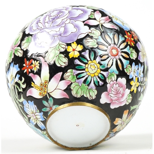 1169 - Chinese Canton enamel ginger jar with cover hand painted with flowers, 15.5cm high