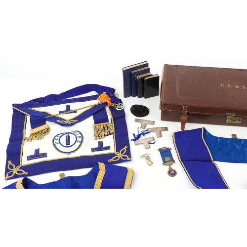 1497 - Collection of masonic and Royal Order of Buffaloes regalia housed in a case including jewels and sas... 